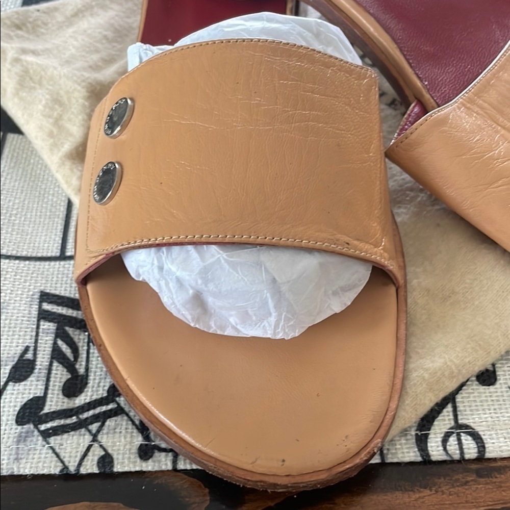 Burberry Tan Large Leather Silver Logo Faux Snap Strap Sandals - Picture 2 of 12